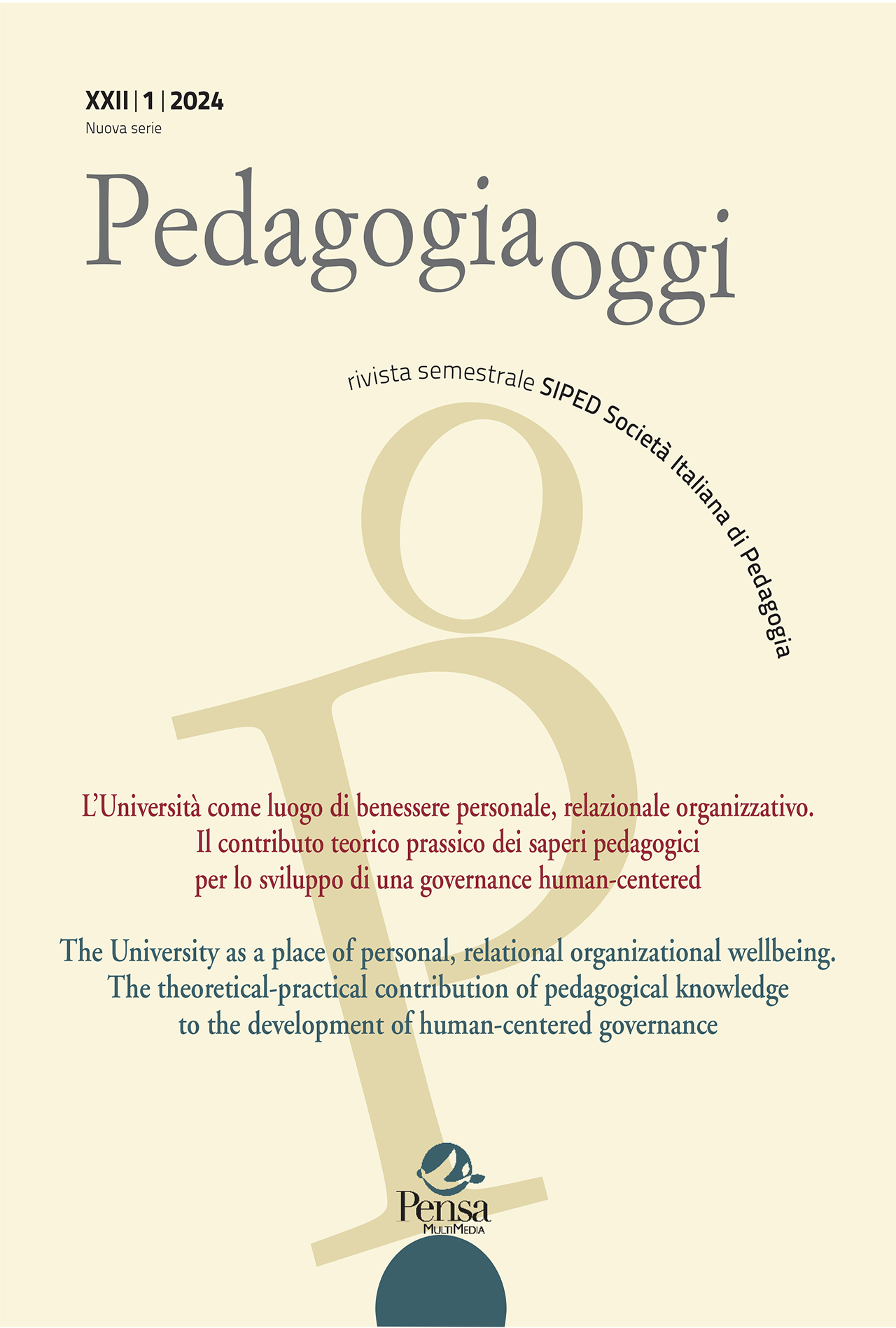 					Afficher Vol. 22 No. 1 (2024): L’Università come luogo di benessere personale, relazionale organizzativo. Il contributo teorico prassico dei saperi pedagogici per lo sviluppo di una governance human-centered 
				